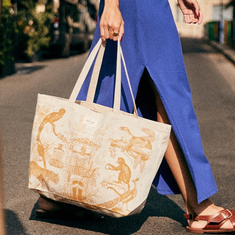 Sezane Boho French Linen Tote Bag